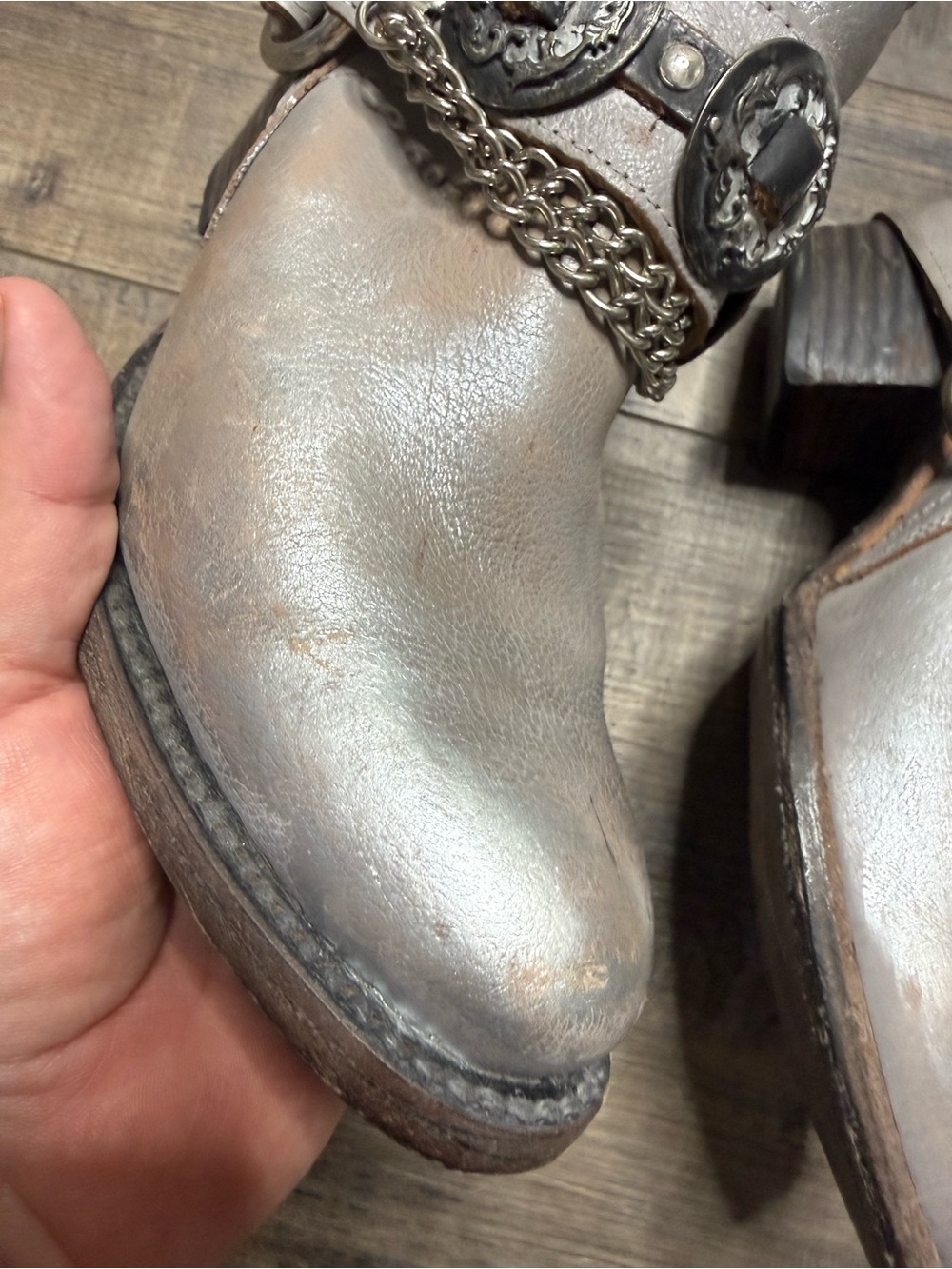 Freebirds Mystic Metallic Silver Western-Inspired Ankle Booties Buckle Size 6 - Picture 4 of 13